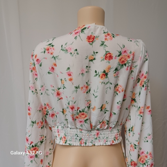 Meraki Cream Floral Wrap Blouse Size XL - Picture 9 of 13